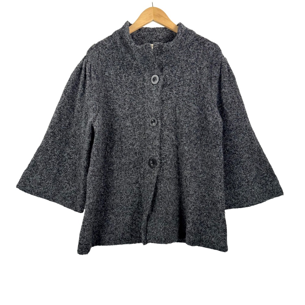 David Brooks Cardigan 2X Grey Wool Blend Boucle preppy relaxed old money